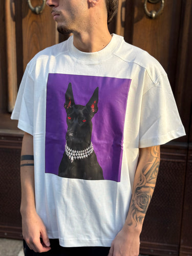 T-shirt bianca   Logo viola cane dependencia-2.jpeg