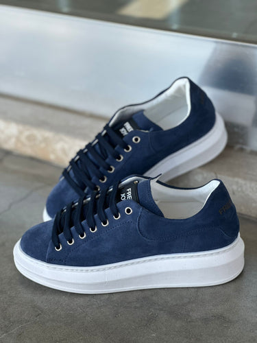 Sneakers sportive blu jeans in camoscio