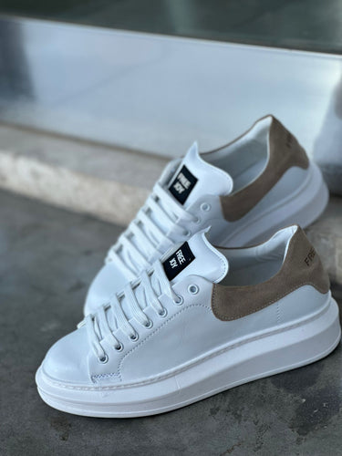 Sneakers sportive bianche con riporto camoscio beige