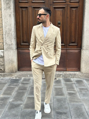 Abito doppio petto beige  gessato or noir q1