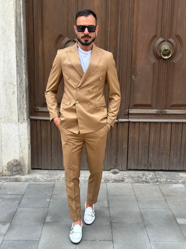 Abito doppio petto sartoriale beige scuro art sartoria q1